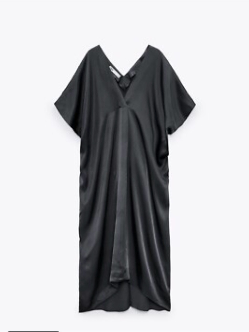 Zara Black Satin V‑Neck Slip Dress